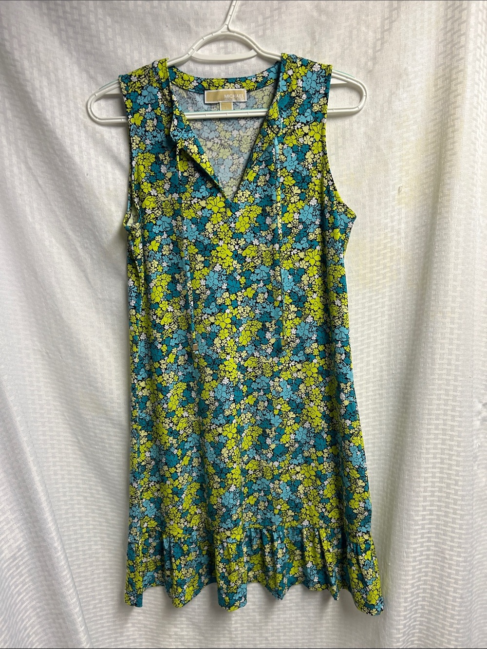 Michael Kors Sleeveless Floral Shift Dress in Teal & Lime